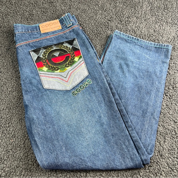 Vintage Coogi Jeans Mens 40X31 Blue Y2K Hip Hop Baggy Embroidered